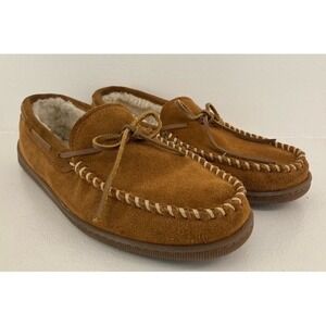 Minnetonka 3902 Men's 11M Tan Suede Moccasin Slippers Shearling Cabincore Native